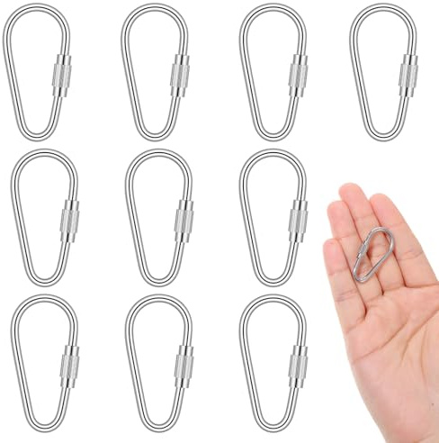 10 Pieces Small Locking Carabiner, Stainless Steel Screw Lock Carabiner Clips for Keys, Repair Chain Links Hooks for Keychain Outdoor Camping Small Animal Parrot Hanging Toys (Silver)