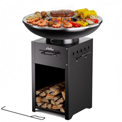 Big Horn Outdoors Plancha Grill, brasero avec teppanyaki en acier inoxydable de 60 cm et plaque de barbecue, cuisine extérieure pour fête de jardin, camping cuisine en plein air