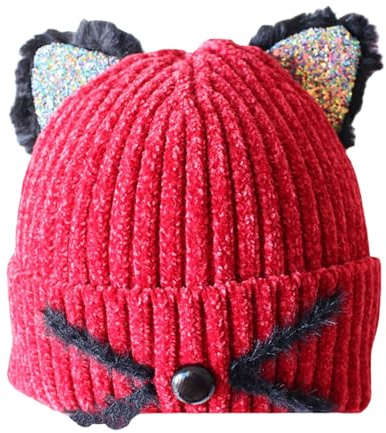Generisch Garçons Enfants Bonnets Bonnet Mignon Tricoté avec Motif Animal Pour Et Bonnet De Casque Garçons Bonnet Enfants Cadeaux Pour Enfants Hiver Bonnet à Pompon, rouge, 1-6 ans