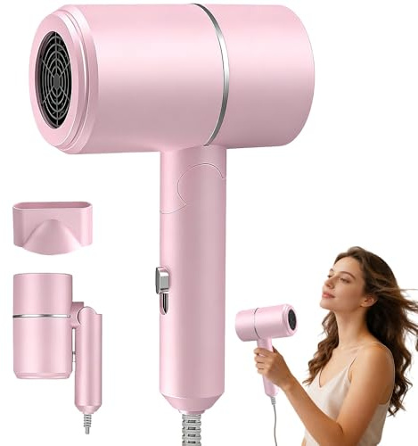 LYPPUL Seche Cheveux Ionique, 800W Sèche-Cheveux de Voyage Pliable, Sèche-Cheveux Pliable 2 Températures avec Buse de Coiffage, Convient pour un Usage Domestique en Voyage et Dans les Dortoirs