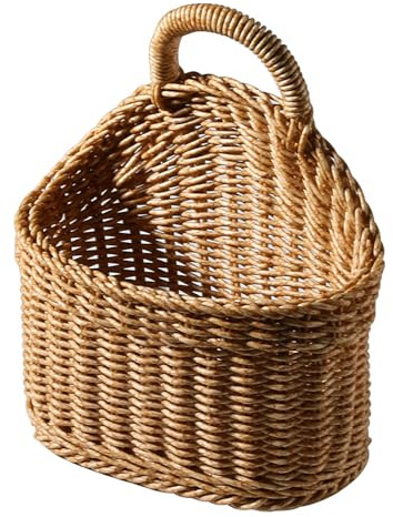 Cesta de pared tejida de yute – Cesta de flores de sauce, pequeñas cestas colgantes de almacenamiento para organizar, decoración bohemia para el hogar | Decoración de pared boho para sala de estar