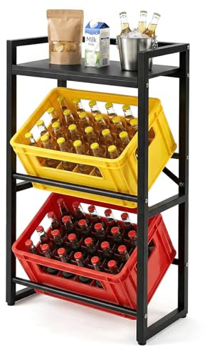 Treeboy Metal Beverage Crate Narrow Black Shelving Unit for Storage | Beverage crate rack for 2 crates,Standing Storage Rack Shelf Drinks Crate Rack 180 kg Load Capacity for Kitchen Pantry Garage
