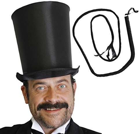 ADULTS LION TAMER FACNY DRESS COSTUME - CIRCUS RING MASTER FANCY DRESS COSTUME BELL TOP HAT AND BULLWHIP - ONE SIZE -