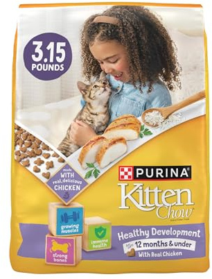Purina Kitten Chow Kitten Food Healthy Development with Real Chicken Dry Kitten Food - (Pack of 4) 3.15 lb. Bag