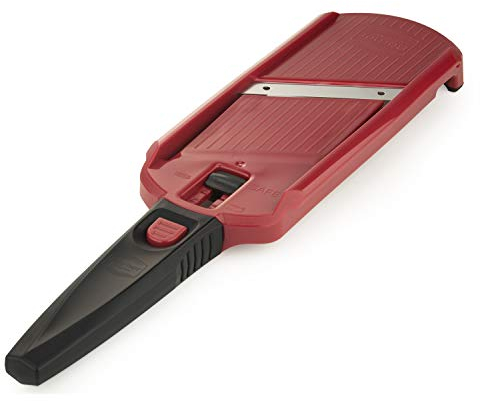 Börner Multi Slicer Coupe-légumes • Trancheur de Légumes pour Tranches en 2 Épaisseurs • Mandoline pour Fruits & Légumes • Mini Mandoline de Cuisine • Rouge avec Poignée Noir