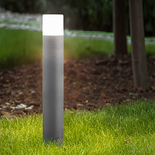 CGC Lighting Dark Grey Outdoor Bollard Post Light Garden Modern Cylinder Anthracite Contemporary Patio Terrace Garden Path Drive Door Gate Driveway (Large)