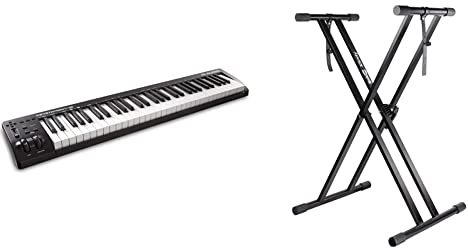 M-Audio Keystation 61MK3-61-Key USB MIDI Keyboard Controller with Pitch/Modulation Wheels & RockJam RJXX363 Xfinity Doublebraced Pre Assembled Highly Adjustable Keyboard Stand with Locking Straps