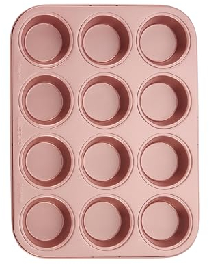 Wiltshire Stampo per muffin in oro rosa per 12 tazze, senza PFOA PTFE, rivestimento antiaderente, teglia rivestita rettangolare, teglia da forno in lamiera d'acciaio, acciaio al carbonio, 35,4 x 27 x