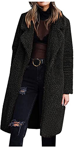 HHWY Abrigo de forro polar para mujer, largo y grande, chaqueta de invierno de peluche, chaqueta de forro polar, solapa de color sólido, chaqueta de piel sintética, chaqueta de piel sintética,