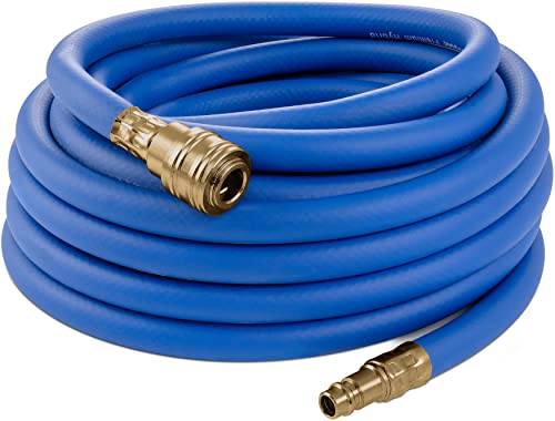 Poppstar Manguera para aire comprimido 10m (PVC híbrido con tejido, ⌀ interior 9,2mm con acoplamiento rápido y conector macho de latón), hasta 20 bar, azul