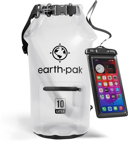 Earth Pak - Waterproof Dry Bag with Front Zippered Pocket Keeps Gear Dry for Kayaking, Beach, Rafting, Boating, Hiking, Camping and Fishing with Waterproof Phone Case