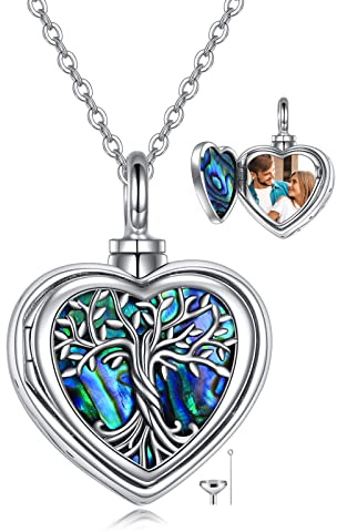 YAFEINI Tree of Life Locket for Ashes 925 Sterling Silver Urn Necklace for Ashes Heart Locket That Holds Pictures Cremation Jewelry Gifts for Women Men