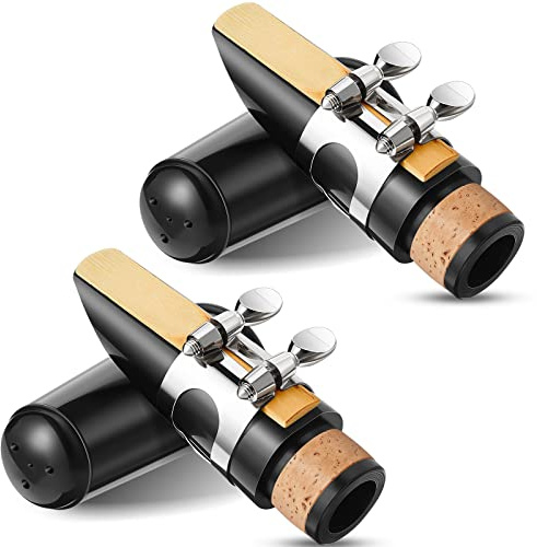 Fiada 2 Sets Clarinet Mouthpiece kit Reeds 2.5 Mouthpiece Kit with Ligature Plastic Cap Bb accessory ligature Strength Reeds for Clarinet Use Replacement Supply