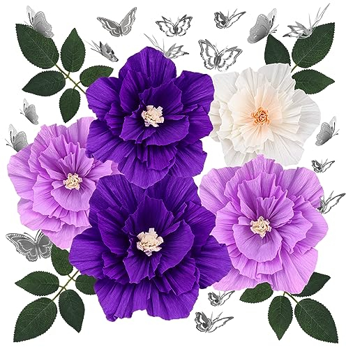 MicButty 11 Stück Papierblumen, Seidenpapier Pompons Blumen, Künstliche Papierblumen, Papierblume Wanddekoration, Seidenpapier Blumen Wanddeko Mit Schmetterlingen Laub für Babyparty, Bridal Showers