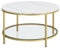 VASAGLE Coffee Table, Living Room Table, Sofa Cocktail Table Faux Marble Round, Tempered Glass Storage Shelf, Easy to Assemble, Modern Style, for Living Room, Marble White and Metallic Gold LCT071W59