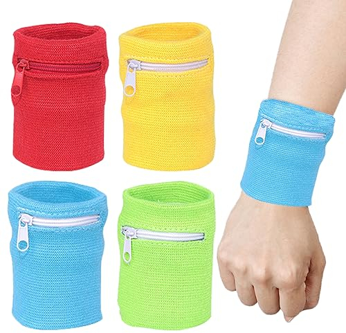 KASESSS 4 Stück Sport Handgelenktasche, Handgelenk Beutel mit Reißverschluss, Schweissband Handgelenk Herren Damen, Schweißbänder Handgelenk für Joggen, Gassi gehen, Fahrrad, Laufen und Yoga