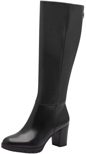 Tamaris Botas de Caña Larga para Mujer, Tacón Cuadrado, Cómodas, Negro, 38 EU