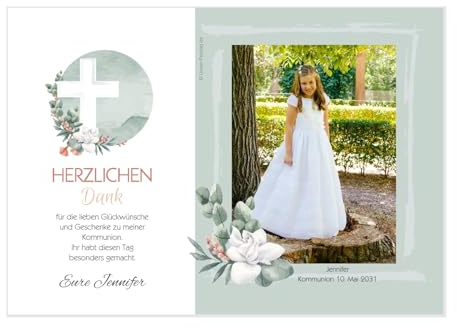 Unser-Festtag Moderne Dankeschön Karten Kommunion Mädchen - coole originelle - mit Foto und Wunschtext (30 Karten - 17 x 12 cm)