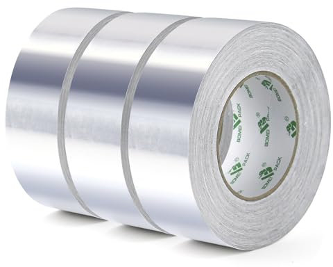 BOMEI PACK Nastro adesivo alluminio - Nastro adesivo resistente al calore per temperature alte e basse, impermeabile, resistente, ideale per riparazioni durevoli 3rolls (50 mm x 40 m)