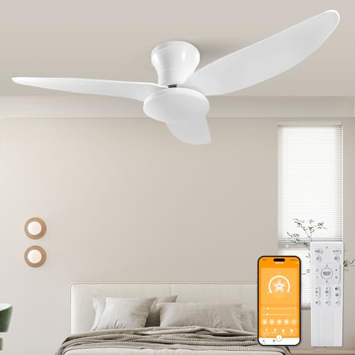 YrgePowk 100CM Sourdine Ventilateur de Plafond Avec Lumière - Télécommande, 60W Plafonnier Ventilateur Reversible Dc-motor 6 Vitesses de Ventilateur, Minuterie, Pour Toutes Les Saisons Blanc