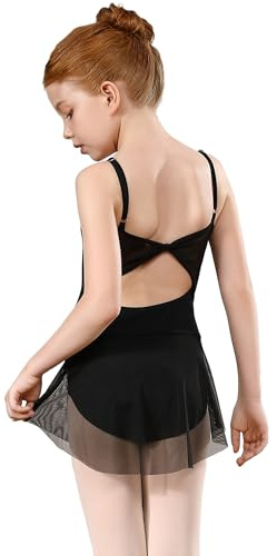 HIPPOSEUS Filles Robe de Ballet Justaucorps Ballet Danse Classique sans Manches Ballet Tutu Danse vêtements pour Enfants,JLQ06-Noir,6-8 Années