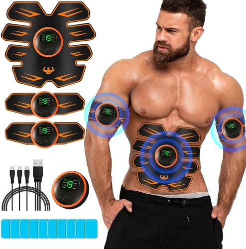 LEMENG EMS Trainingsgerät, Bauchmuskeltrainer Elektrisch, Sicher Effektiv Schneller Bauchtrainer, Ganzkörper EMS Bauchmuskeltrainer, 8 Modi & 19 Intensitäten, 12 Stück Ersatzpads