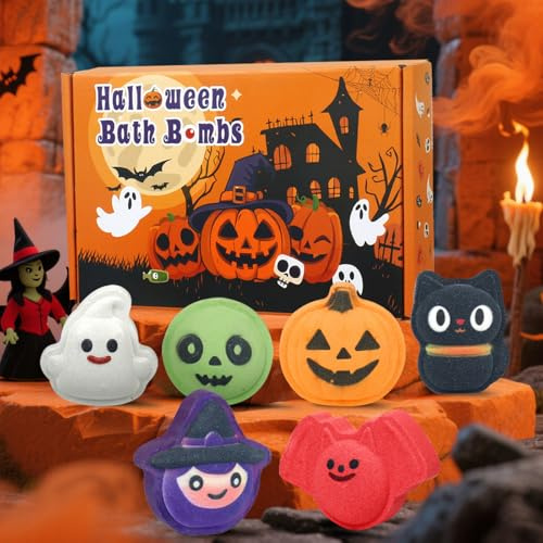 Halloween Bath Bombs for Women, Handmade Spooky Bath Bomb Set of 6 Fun Shapes – Perfect Gifts, Skin Care Bathbombs for Women Spooky Celebration