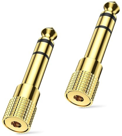 2 Pack Gold Plated 1/4 Inch to 3.5mm Headphone Audio Jack Plug Adaptor for Electric Keyboard, Speaker