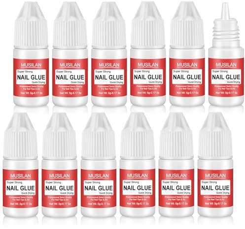 MUSILAN Colla per unghie 5 g – 12 pezzi colla per unghie finte extra forte colla per unghie acriliche, colla per unghie per pasta strass, pietre preziose, gioielli, per riparazione di unghie strappate