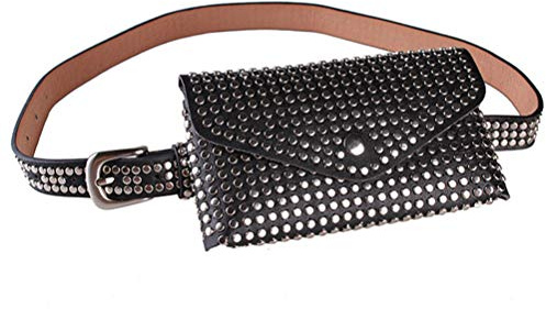 Donne Rivets Pacco in Vita Elegante Pacchetto Fanny con Busta per Telefono, Borsa a Cinghia Punk per Donne, Borsa Trasversale per Viaggi, Corsa e Uso Quotidiano (Nero)