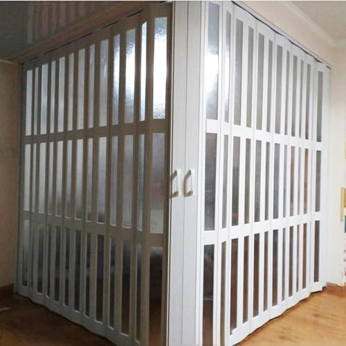 RENLXFI Porte De Douche D’Angle Porte Pliante d'angle De Cuisine, Portes Pliantes en L sur Mesure en PVC pour Patio/Balcon/Salle De Bain, Portes Accordéon Blanches avec Acrylique Givré(90x100x230cm)