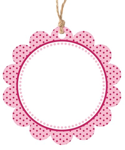 jijAcraft Pink Round Gift Tags: 6.35CM Paper Circle Tags, 50PCS Polka Dots Round Labels, Flower Shaped Favour Labels with String for Birthday, Gift Wrapping, Party, DIY Crafts