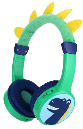 JBUNION Kids Headphones Wireless, Dinosaur Bluetooth Headphones for Kids with Mic, 85dB Volume Limited, 3.5mm Wired Cable, Over Ear Toddlers headphone, Gift for Boys/Tablet/Phone/Travel