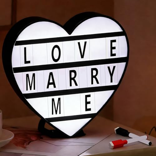 Herzförmig LED Lightbox mit 96 Buchstaben, 2 Stifte, Batterie und USB Betrieben, LED Leuchtkasten für Hochzeiten Geburtstagsfeie Party, Valentinstag Deko für Zuhause, Geschenke für Frauen and Mädchen