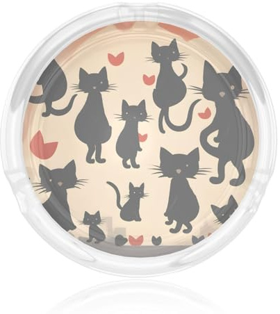 Posacenere rotondo in vetro con stampa di gattino felice che cammina per decorazione soggiorno camera da letto sala riunioni accessorio fumatori