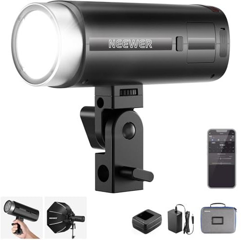 NEEWER 200 W bärbar studioblixt, 2,4G TTL för utomhusbruk, kompatibel med Godox, HSS vid 1/8 000S, med pilotlampa, 3 200 mAh batteri, 750 utlösningar, 1,5S laddningstid, Q200