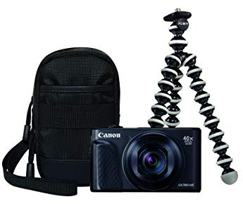 Canon PowerShot SX740 HS Kamera Travel Kit inkl. Reisetasche + GorillaPod Stativ (20,3 MP, 40fach optischer Zoom, 7,5 cm LCD, DIGIC 8 Prozessor, 4K UHD Video, WLAN, Bluetooth, Auto Transfer), schwarz