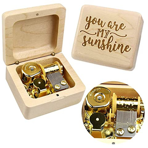 Sinzyo You are My Sunshine Music Box Solid Wood Laser Carving Vintage Gift Musical Boxs for Birthday Valentine's Day Christmas(Maple Wooden Box)