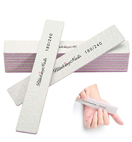 BlinkingNails Lime à Ongles 180/240 Gravier, Lime à Ongles et Tampons Professionnelle pour Ongles Naturels, Bloc Lavable Double Face, Coussin à Ongles Jetable pour Art manucure DIY, 10 pièces