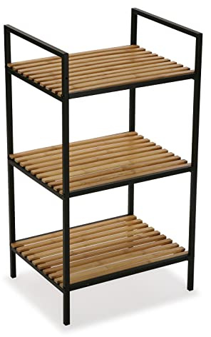 Versa Willow Mueble para el Baño Auxiliar, Estanterías para organización de 3 estantes, Medidas (Al x L x An) 70 x 32,5 x 39 cm, Bambú y Metal, Color Negro