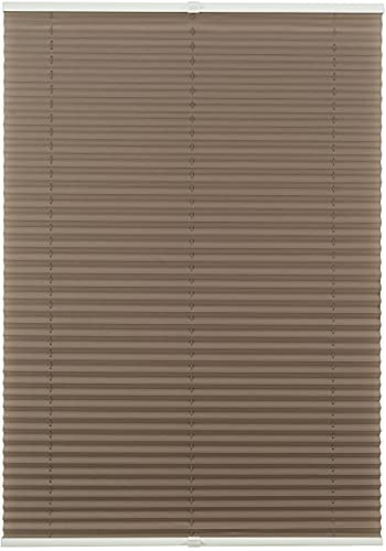 ondeco Plissee ohne Bohren mit Klemmträger viele Farben, Sonnenschutz für Fenster innen, Lichtschutz und Blickdicht, Plissee klemmfix Faltrollo Sichtschutz für Tür Braun 50x130 cm