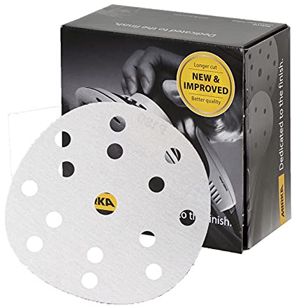 Mirka Basecut White Hook and Loop Hook It 150mm 6 Inch Sanding Discs - Box 100 Abrasive P180 Grit Automotive Refinishing Sandpaper Sanding Discs 15 Hole Vacuum Dust Extraction System