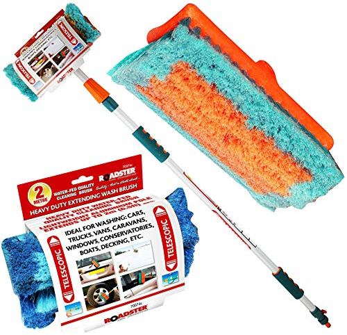 Heavy Duty 2M ALUMINIUM TELESCOPIC Water Fed 6.5 Feet Extendable Car Van Trucks Caravans Conservatories Boats Decking Wash Window Cleaning Brush PREMIUM Soft Cushioned Grip UK FREE P&P