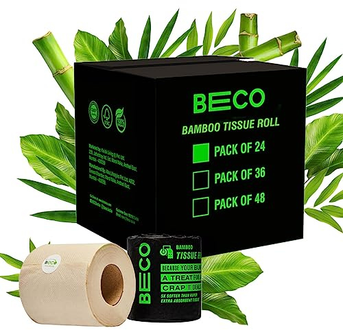 Beco Bamboo 3-Ply Toilet Paper Roll, 220 Pulls Each Pack of 24, 100% Natural, Unbleached and Eco-Friendly Tissue Papers