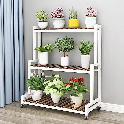 Mobile per Piante, Porta Piante da Interni Esterno, Struttura di Metallo Scaffale Portavasi Legno 2 Livelli 3 Livelli Stand per Piante Fioriera Risparmio di Spazio con Ruote per Balcone