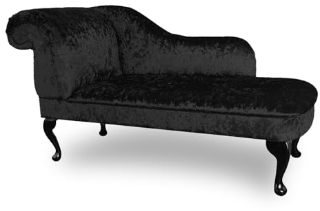 Paradise Furniture Ashford Chaise Lounge Shimmer Velvet Black Queen Annes Legs Handmade Living Room, Hall Way, Accent Chair (Left Hand, Black)