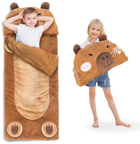 iPlay, iLearn Kid Sleeping Bag, Plush Capybara Slumber Bag, Toddler Girl Boy Nap Mat, 2 In 1 Brown Animal Pillow, Happy Travel Sleepover Daycare Preschool Birthday Gift for Age 3 4 5 6 7 8 10 12 Child