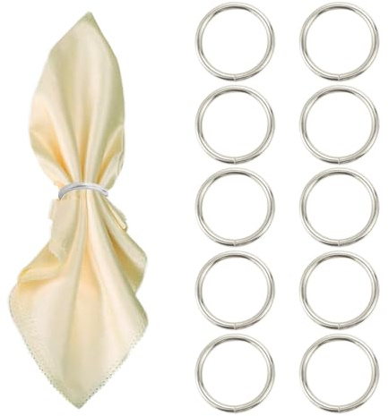 Silver Napkin Rings - 10 Pcs Stainless Steel Napkin Rings,Gold Rotundity Metal Napkin Ring for Table Settings Wedding Christmas Party Dinner Table