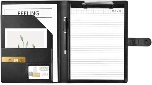 Klemmbrett Mappe A4, Schreibmappe A4, Ordner Klemmbrettmappe, Konferenzmappe aus PU-Leder, Dokumentenmappe, Portfolio Padfolio Schwarz