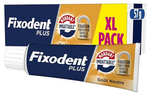 Fixodent Crème Adhésive Plus Mordant Imbattable, Pour Prothèses Totales et Partielles, Goût Neutre, Tenue Et Confort Tout Au Long De La Journée, 57ml